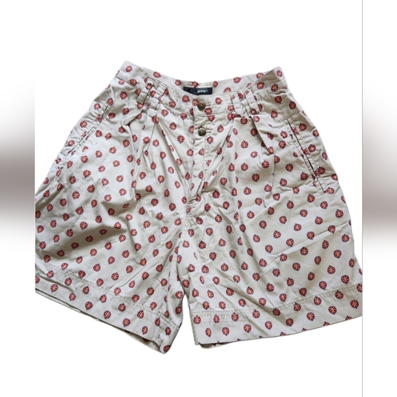 Liz Ware 8‎ Tan Patterned 100% Cotton Womens Shorts High Waist Flare - Picture 1 of 16